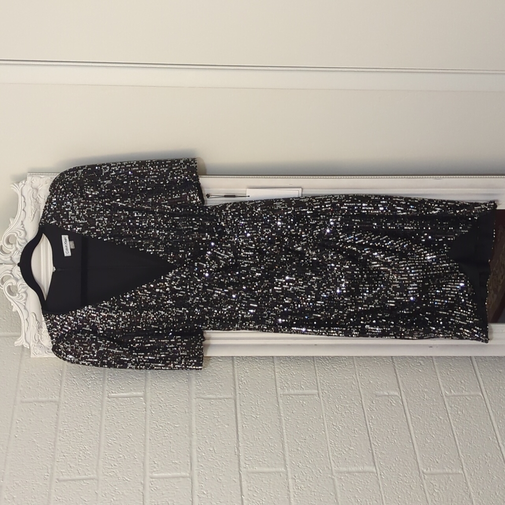 Calvin Klein Sequin NYE Cocktail Wrap Dress, 10